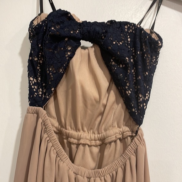 Tan long dress blue lace on top - Picture 3 of 5